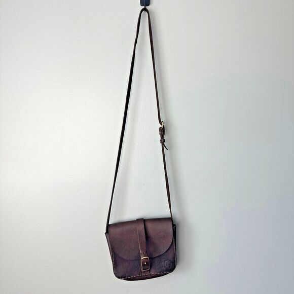 Haiti Made Bouk Small Brown Leather Crossbody Flap Purse - Picture 3 of 9